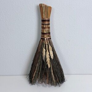 Rustic Handcrafted Hawk Tail Style Hand-Broom with Wheat Accents 14”